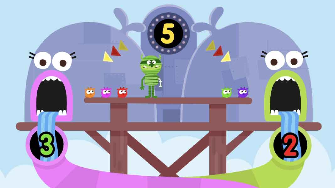 image showing number bonds between 2 and 3 from the teach your monster number skills game